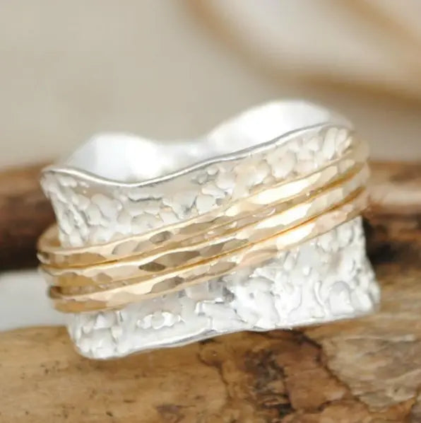 Aurora – Anillo Vintage Fino Giratorio en Dorado y Plateado